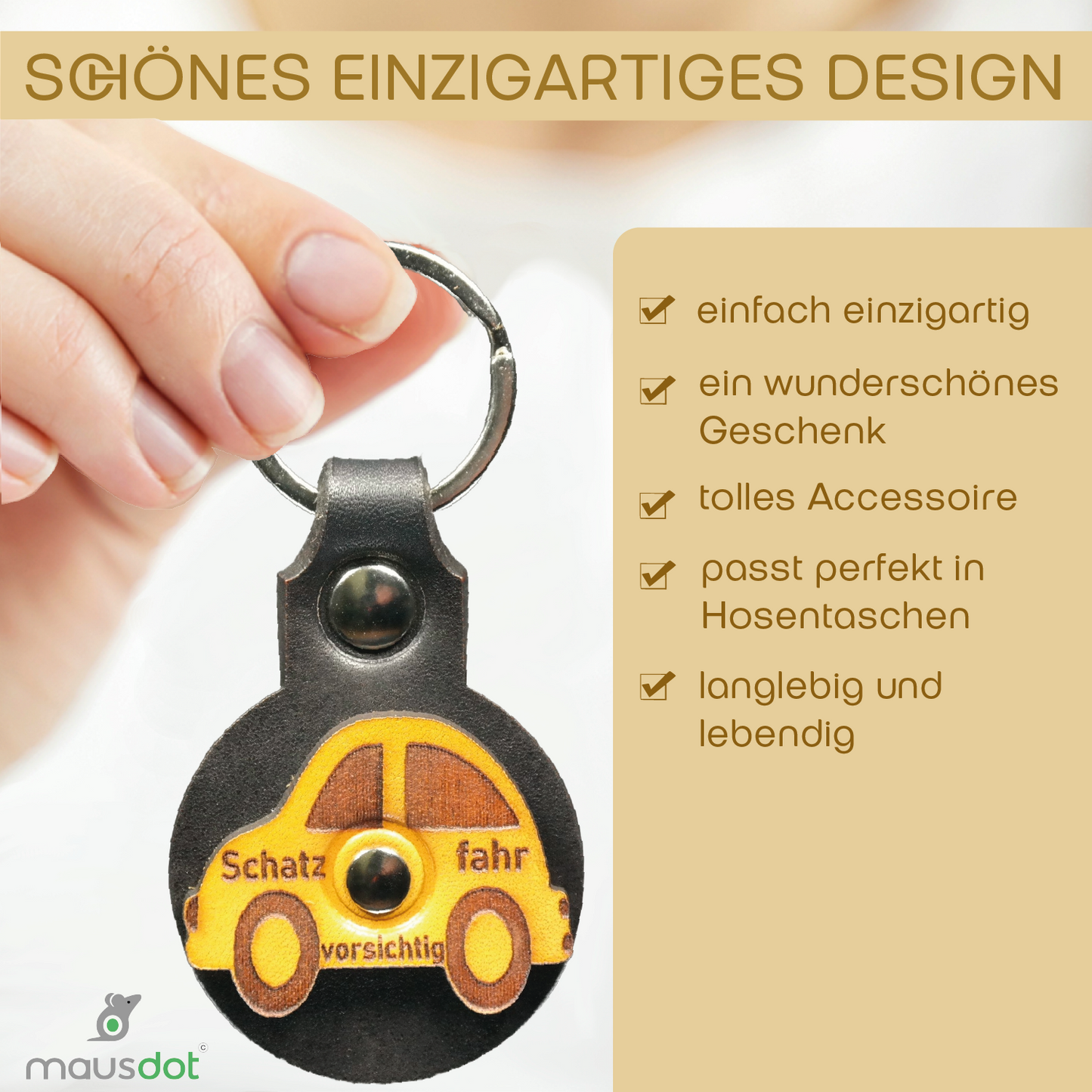 Schlüsselanhänger Leder - Auto (schwarz gelb)