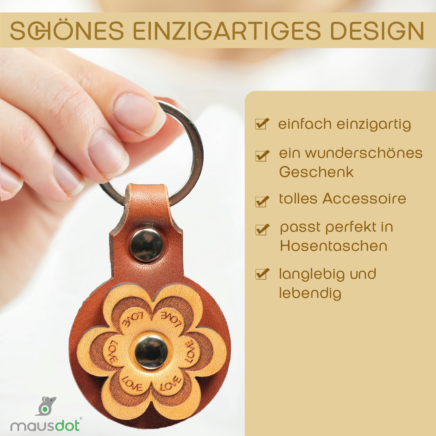 Schlüsselanhänger Leder - Blume (braun beige)