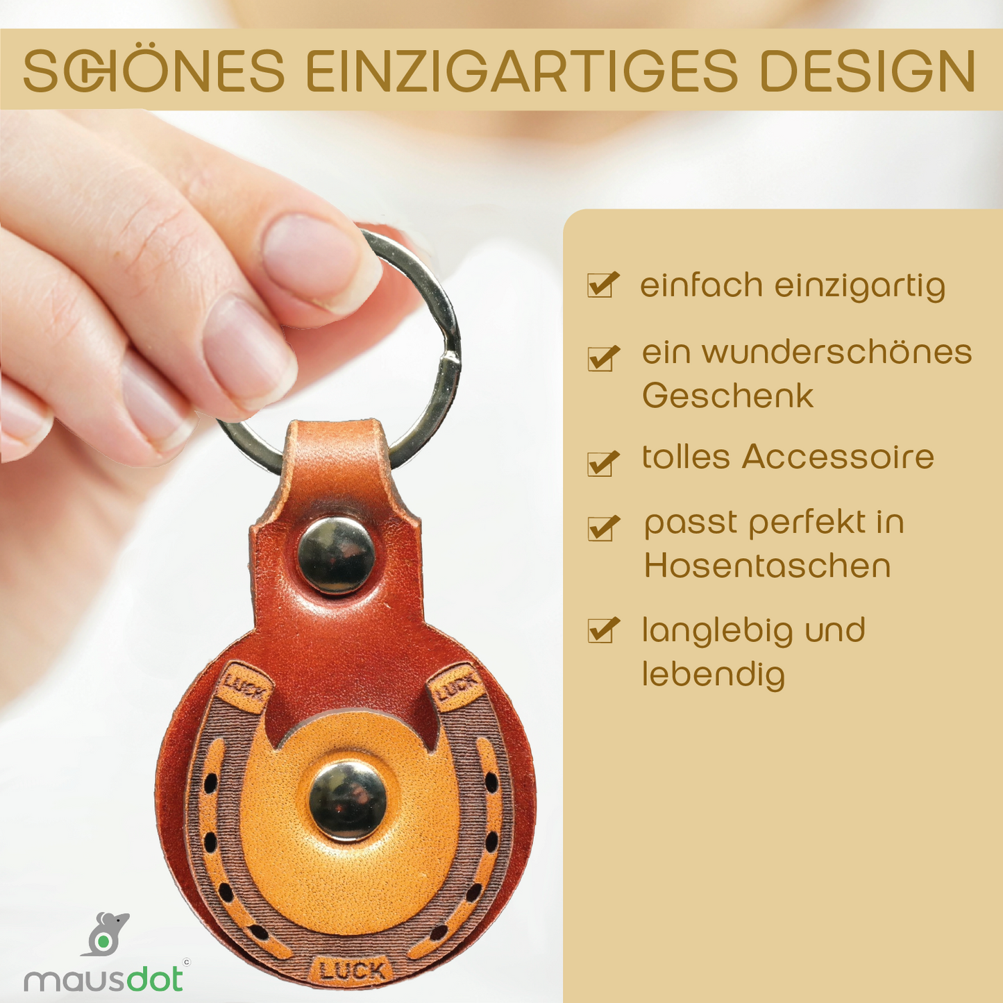 Schlüsselanhänger Leder - Hufeisen (braun beige)