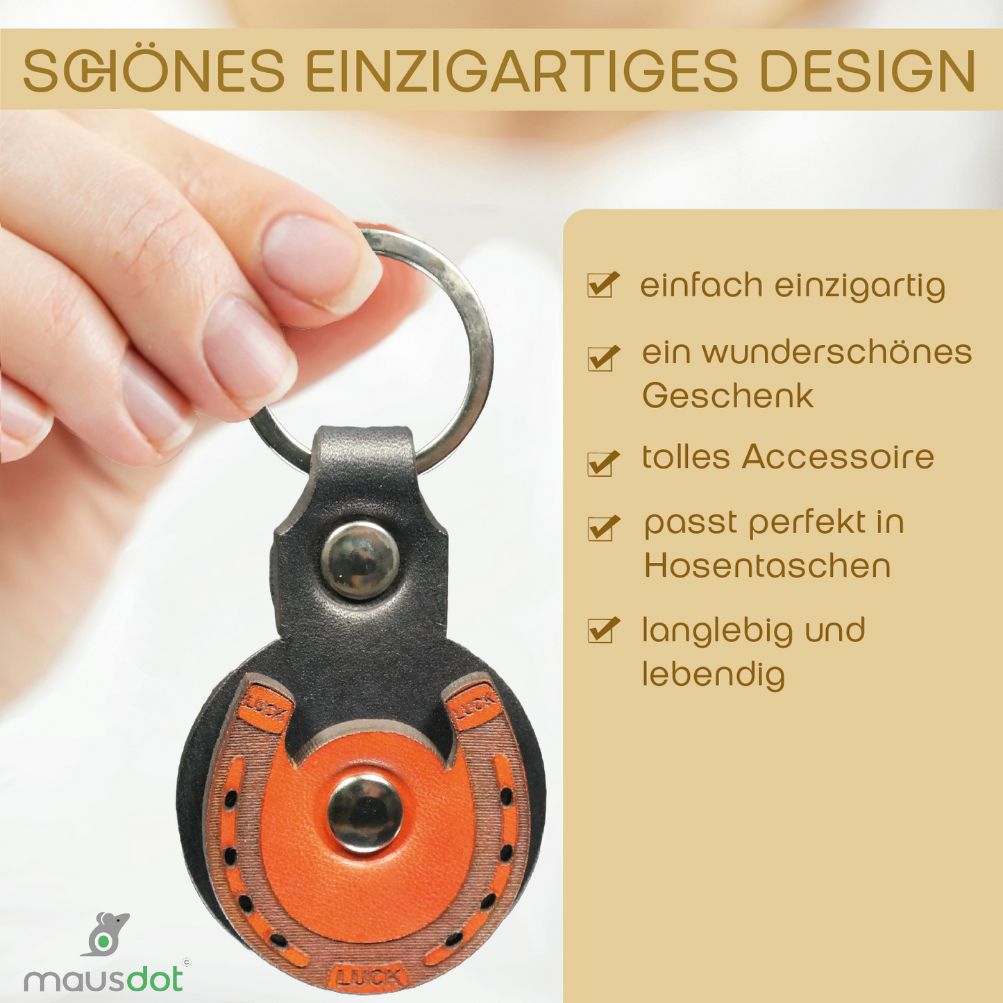 Schlüsselanhänger Leder - Hufeisen (schwarz orange)