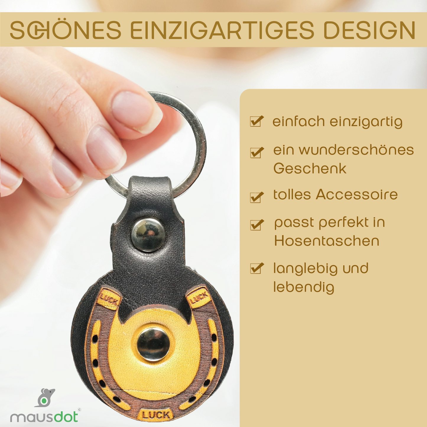 Schlüsselanhänger Leder - Hufeisen (schwarz gelb)