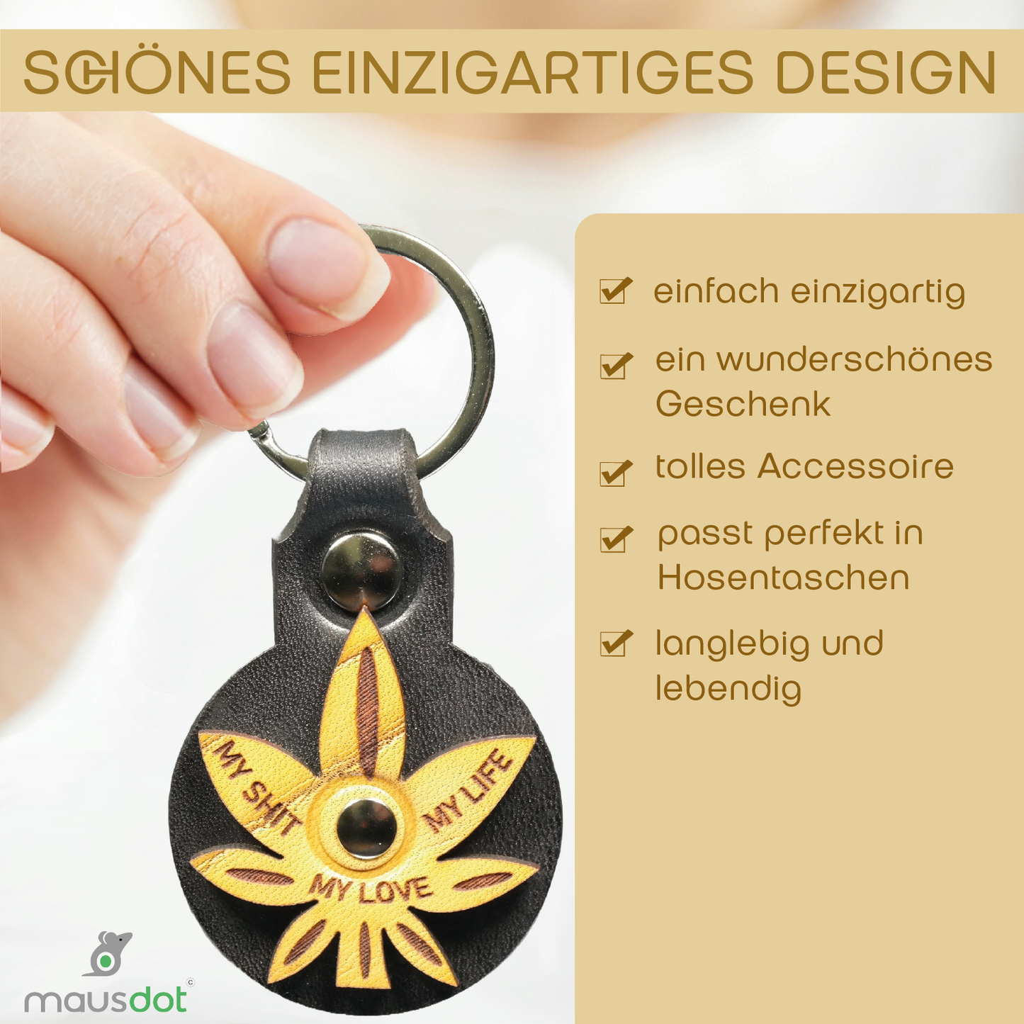 Schlüsselanhänger Leder - Cannabis (schwarz gelb)