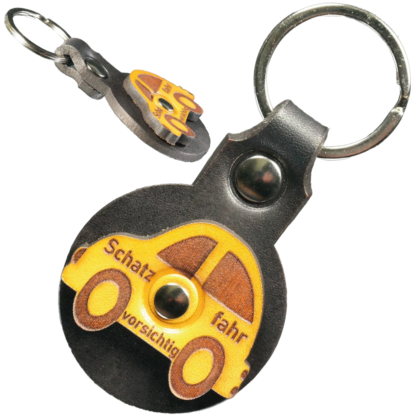 Schlüsselanhänger Leder - Auto (schwarz gelb)